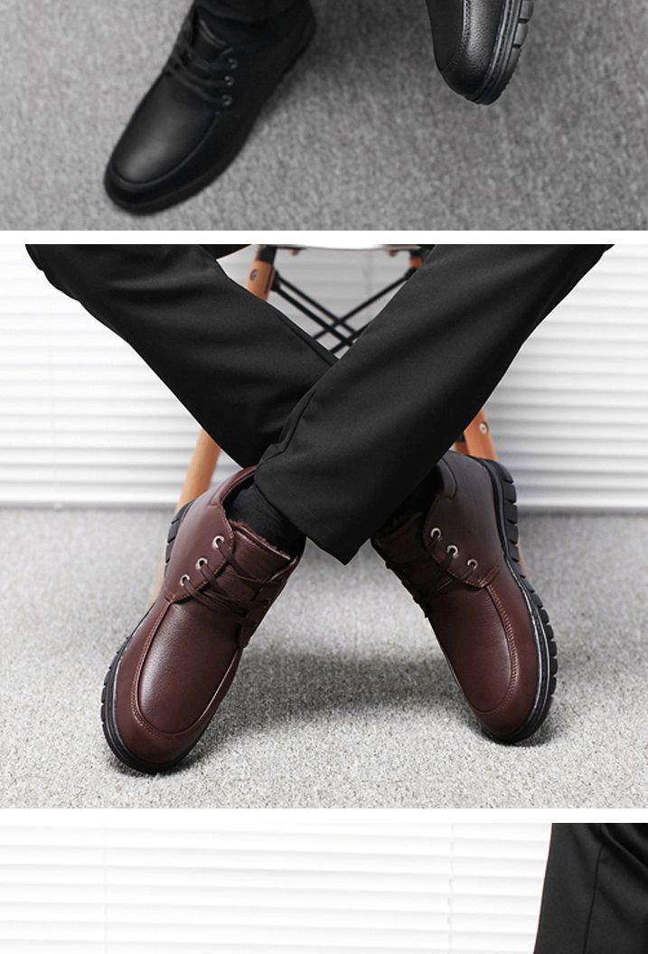 Middle-aged and elderly men's cotton-padded shoes warm leather shoes casual fleece-lined thickened dad shoes non-slip men's snow boots winter men's shoes