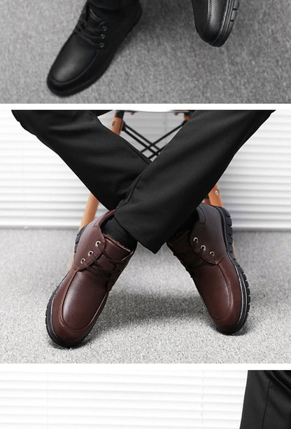 Middle-aged and elderly men's cotton-padded shoes warm leather shoes casual fleece-lined thickened dad shoes non-slip men's snow boots winter men's shoes