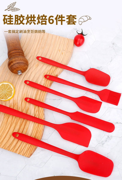 Factory in stock silicone baking 6-piece one-piece silicone scraper spatula oil brush household baking tools suit