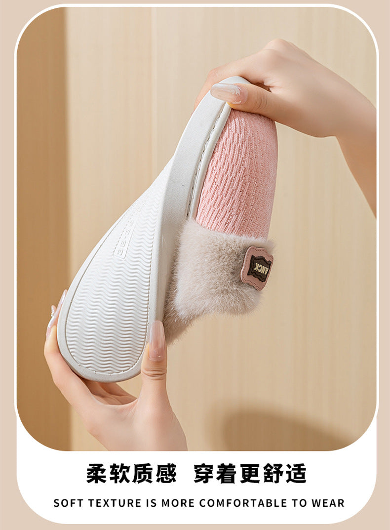 Stuffed Slippers for Women, Autumn and Winter Fashionable Indoor Home Non-Slip Warm Couple Style Plush Slippers Cotton for Men