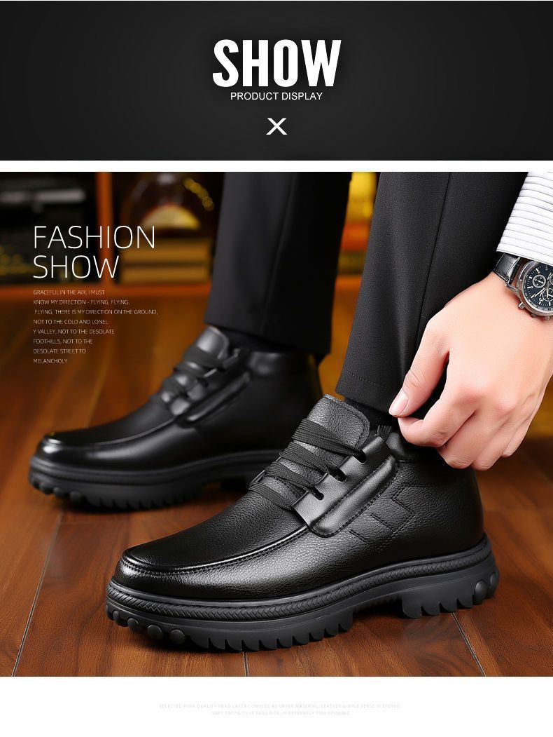 Men's Cotton Shoes Winter Fleece-lined Thickened Warm Real Cowhide Fleece Shoes Gao Bang Non-slip Deodorant Work Shoes Dad Shoes
