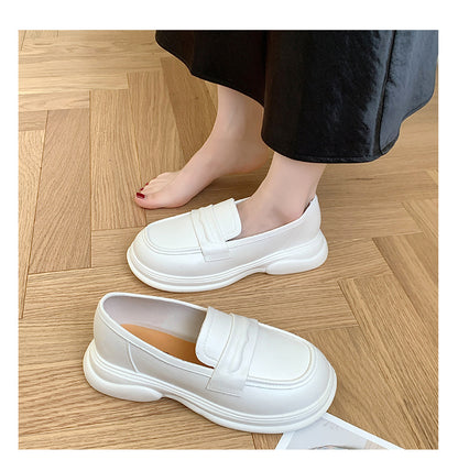 Thick-Soled Loafers British Style Slip-On White Shoes for Women 2025 New Versatile Toe-Toe Shoes Cross-Border Foreign Trade Women's Shoes