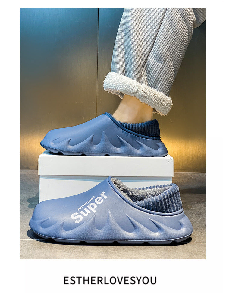Waterproof Cotton Slippers for Men in Winter, Velvet Warm Anti-Slip Bag and Cotton Shoes for Outer Wear, Thick-Soled Winter Home Shoes Wholesale