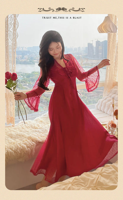 Sexy Pajamas Women's dress Ice Silk French Court with Chest Pad Pure Desire Fairy Nightdress 2025 New Summer