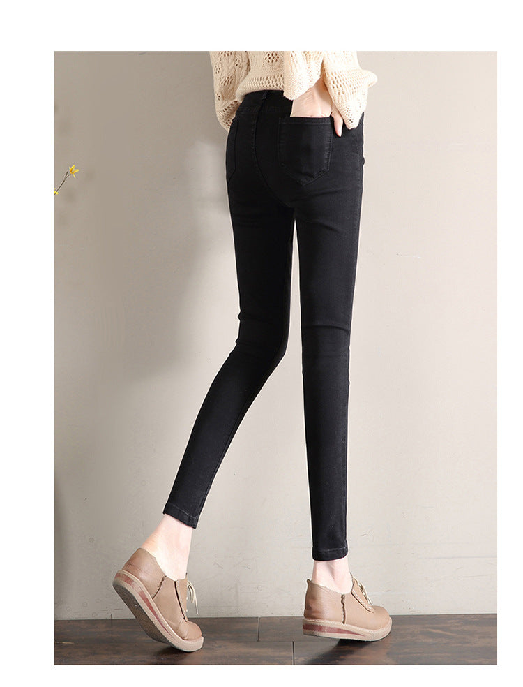 Dark Blue Jeans Women's 2023 New Summer High Waist Summer Thin Stretch Slim-Fit Small Feet Nine-point Tight