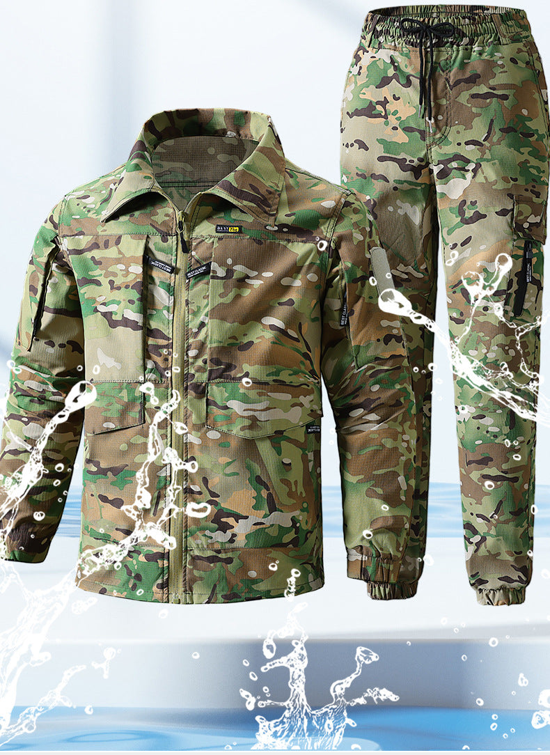 Outdoor Summer Camouflage Clothing suit Men's Wear-resistant Tear-resistant Multi-pocket Labor Protection Breathable Quick-drying Training Clothing Men's Tooling