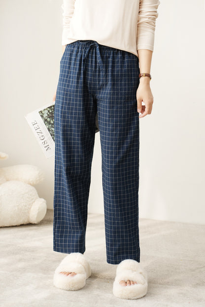 Couple Style Washed Home Pants for Men and Women, Pure Cotton Plaid Pajama Pants, Living Pants, Spring and Autumn Style, Japanese Warehouse Available for Wholesale