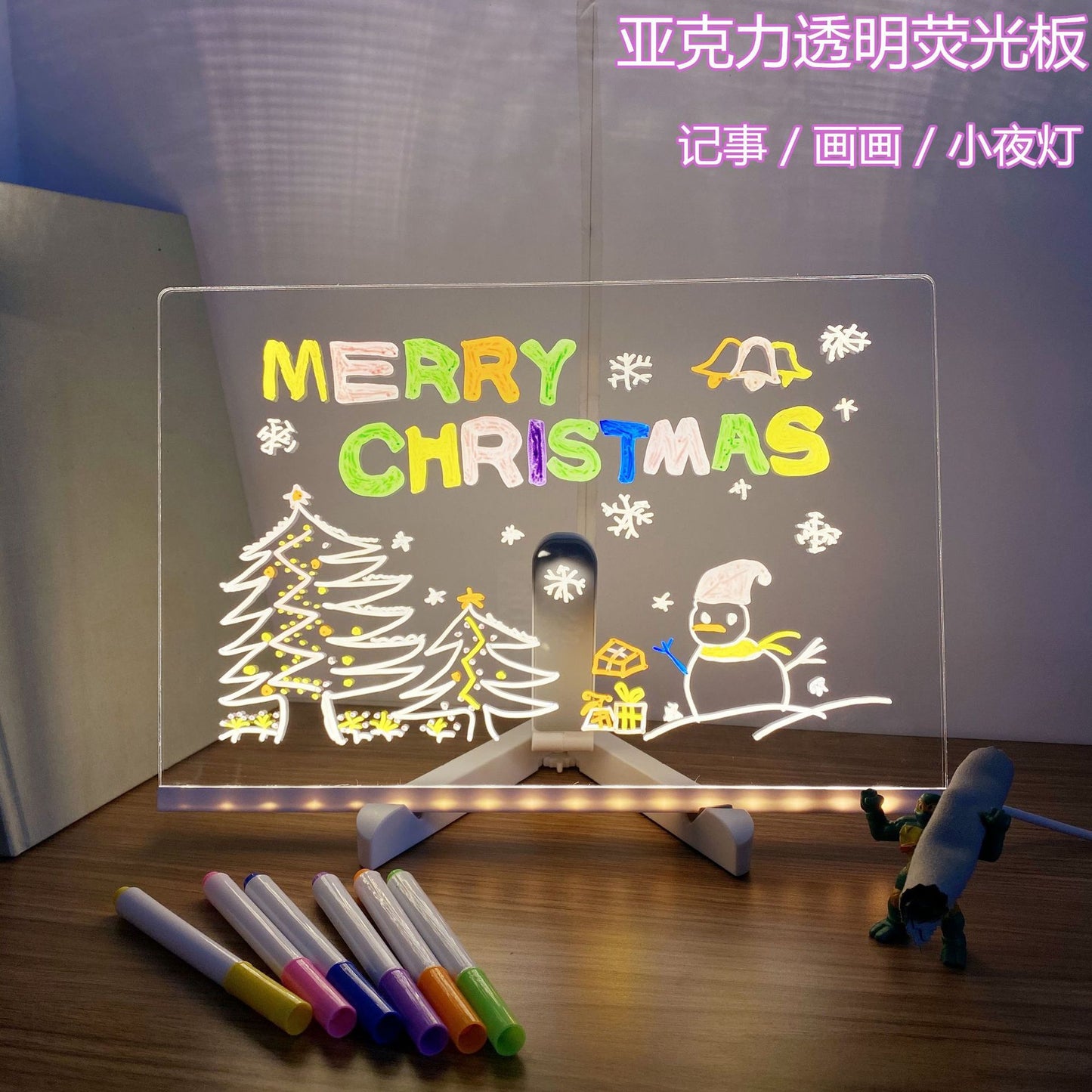 Children's Transparent Luminous Large Writing Board Household Erasable Small Whiteboard Acrylic Stand Message Board Cartoon with Light