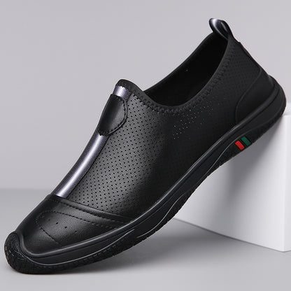 Doug Shoes Men's 2024 New Spring Lazy Slip-on Loafers Soft Bottom Driving Shoes Men's Hollow Leather Shoes