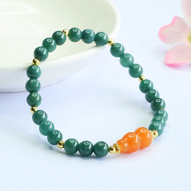 Guan Yu Natural Grade a Jadeite Blue Water Bracelet Golden Silk Jade Gourd Bracelet Live Broadcast Temple Wholesale S5070601