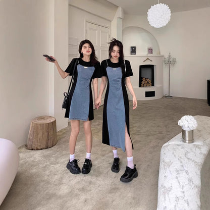 plus size Vintage Denim dress Women's Summer Skirt Casual Slim Fit Two-piece dress