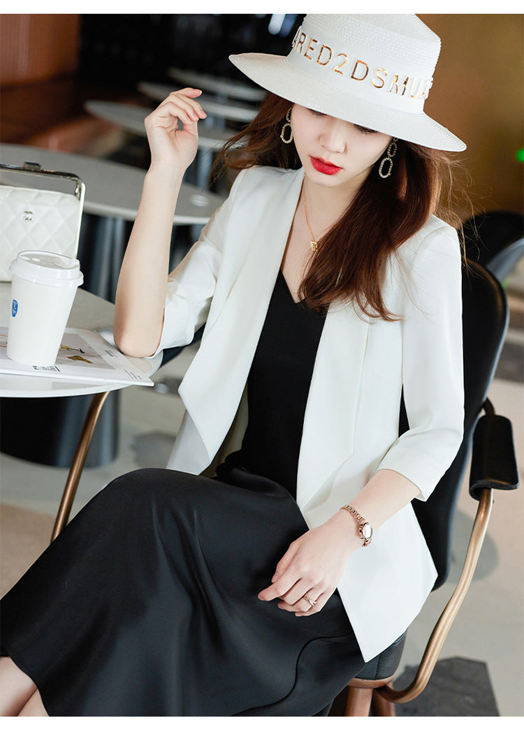 [Three-Quarter Sleeve Dress] Women's Formal Suit Dress, Korean Style Fashion Professional Attire, Small Blazer Dress for Spring and Summer