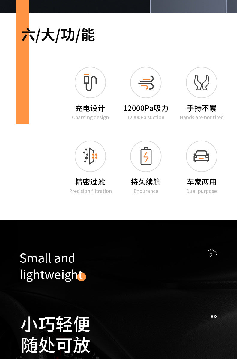 Car Vacuum Cleaner, Portable Air Blowing and Vacuuming, Dual-Use for Car and Home, Wireless Charging, Handheld, High Suction Power