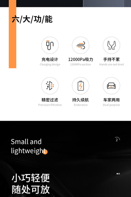 Car Vacuum Cleaner, Portable Air Blowing and Vacuuming, Dual-Use for Car and Home, Wireless Charging, Handheld, High Suction Power