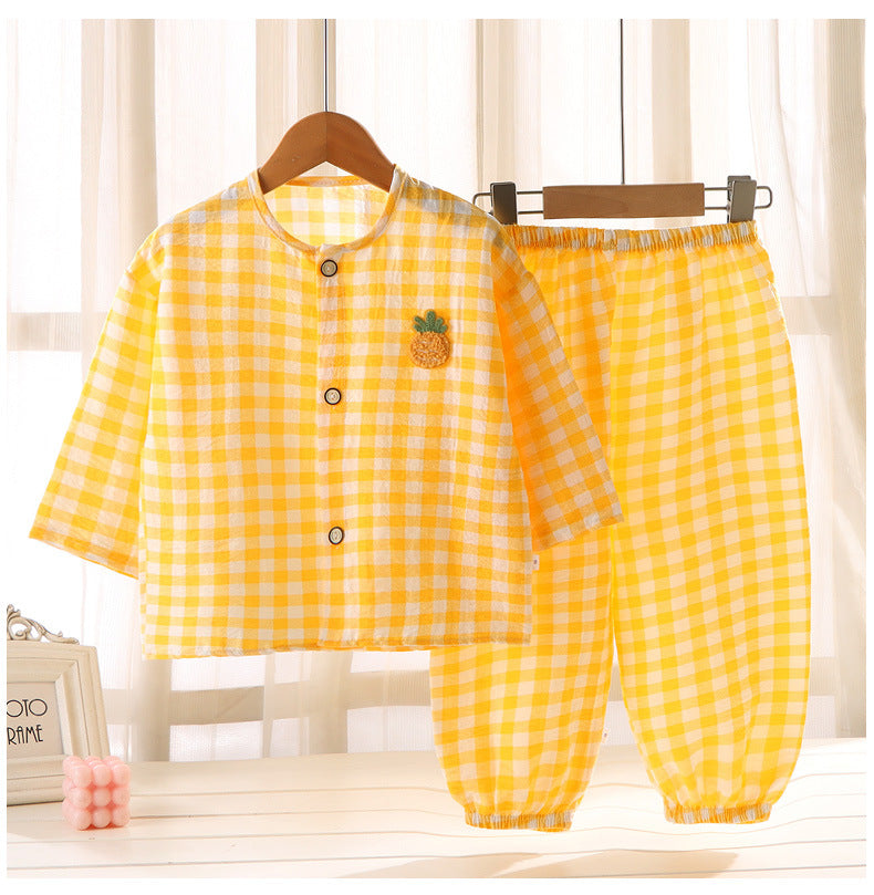 Boys and Girls Cloud Cotton Home Clothes Set Summer Cardigan Cartoon Kidsren's Pajamas Tops Pants Spring & Fall Two-Piece Set