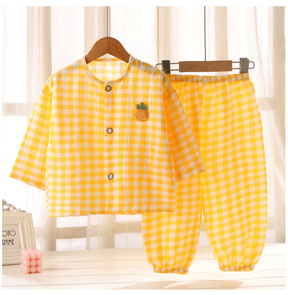 Boys and Girls Cloud Cotton Home Clothes Set Summer Cardigan Cartoon Kidsren's Pajamas Tops Pants Spring & Fall Two-Piece Set