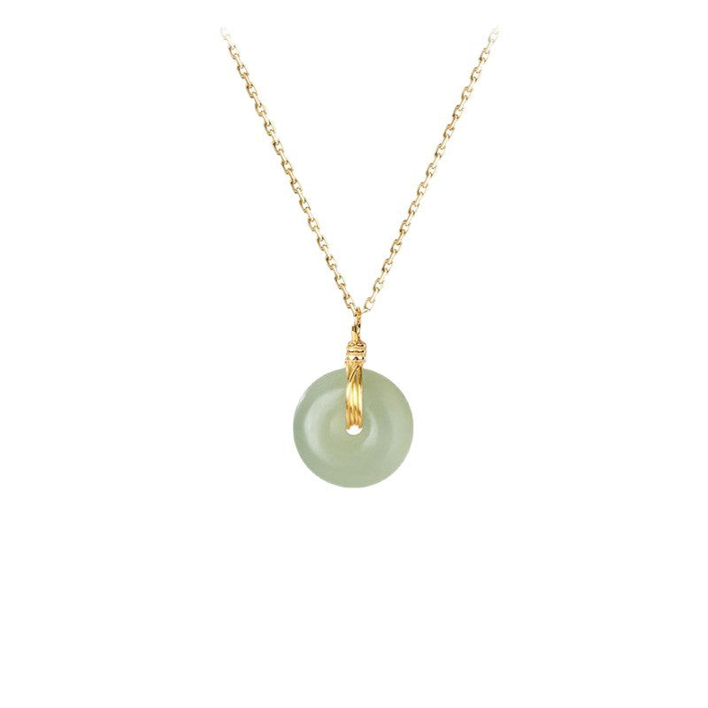 S925 Sterling Silver Clavicle Necklace Women's New Chinoiserie Natural Hetian Jade Safety Buckle Pendant Retro Accessible Luxury Simple Accessories