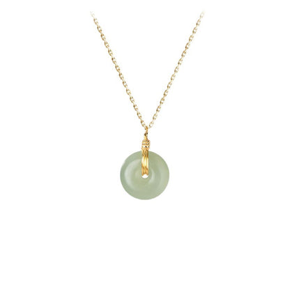 S925 Sterling Silver Clavicle Necklace Women's New Chinoiserie Natural Hetian Jade Safety Buckle Pendant Retro Accessible Luxury Simple Accessories