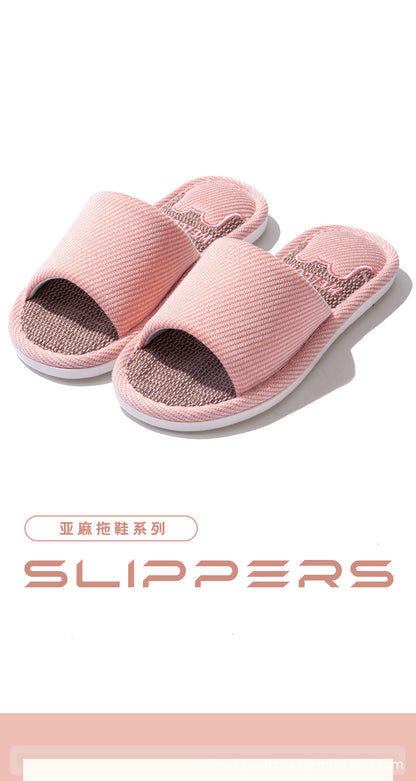 Linen Slippers Men's Breathable Indoor Home Non-slip Soft Bottom Mute Sweat Absorbing Spring and Autumn Four Seasons Foot Bear Floor Slippers