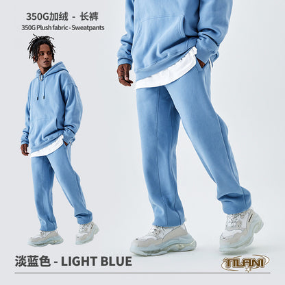 Tilani Men's Clothing European and American Trendy Brand High Quality 350g Fleece-Lined Thick Men's and Women's Hooded Sweatshirt and Sweatpants Pure Color Suit