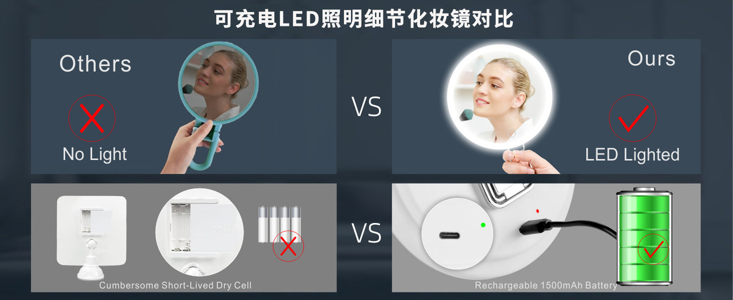 6 inch LED light-emitting makeup mirror 30 times 40 times rechargeable led light with lamp amplification 360 degree rotating makeup mirror