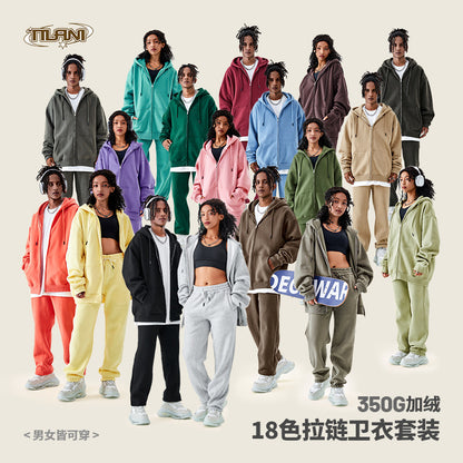 Tilani Men's Sweatshirt Cross-Border Casual Sports Suit Fashionable Pure Color Sweatshirt for Men and Women Simple Zipper Hoodie