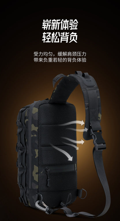 Men's Tactical Chest Bag, Crossbody Bag, Functional Outdoor Travel Lightweight Camouflage Shoulder Bag, Multi-Functional Lure Backpack