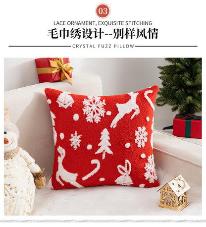 New Christmas Pillow Case Snowflake Velvet Jacquard Christmas Tree Elk Pillow Cushion Cross-border Holiday Decoration Cushion Cover