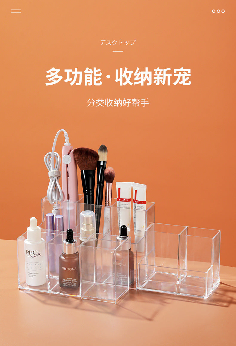 Pen Holder Desktop Stationery Storage Box Transparent Acrylic Multifunctional Student Pen Holder Office Note Pad Organizer Box