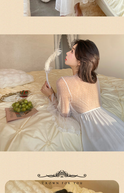 Sexy Pajamas Women's dress Ice Silk French Court with Chest Pad Pure Desire Fairy Nightdress 2025 New Summer