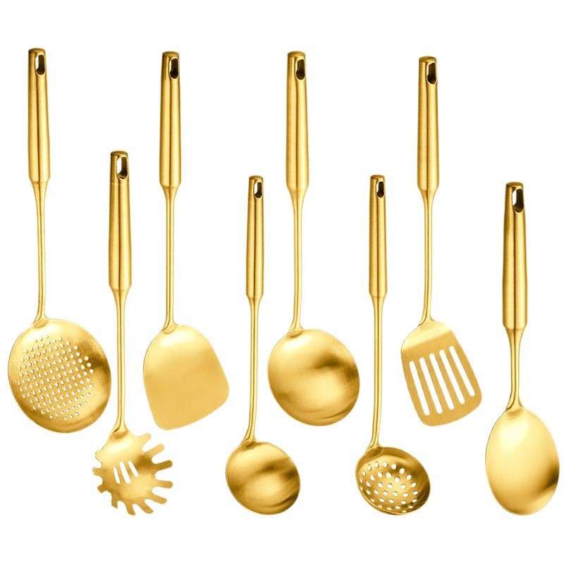Stainless Steel High-grade Soup Leak Hot Pot Spoon Thickened Soup Spoon Golden Large Soup Spoon Titanium Plated Golden Soup Spoon Golden Spatula Spoon