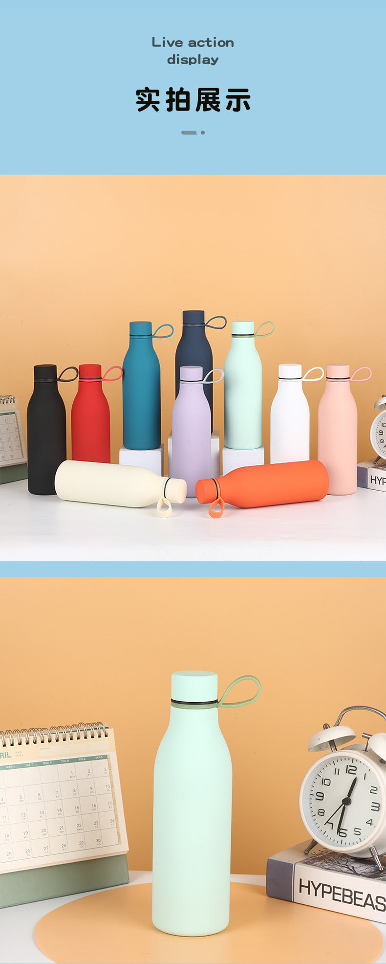 Cross-border American Style Sports Water Cup with Handle Outdoor Thermos 304 Stainless Steel Small Mouth Bottle Sports Frosted Water Bottle