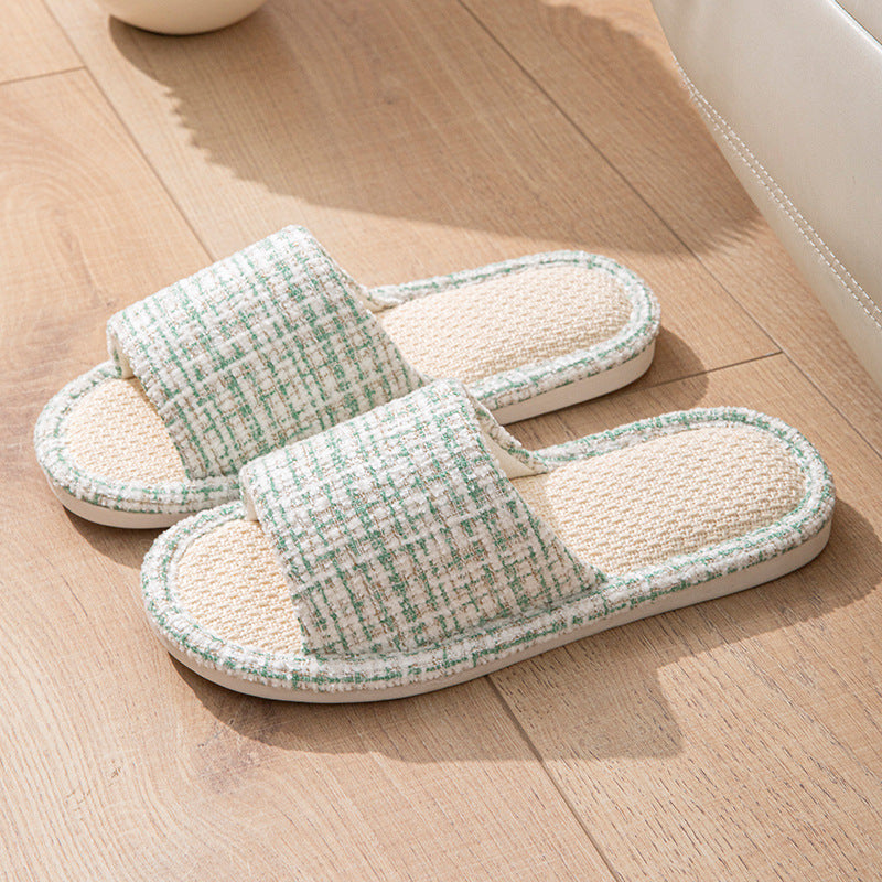 Linen Slippers for Women Spring & Fall Sweat-Absorbent Home Silent Japanese Cotton and Linen Indoor Non-Slip Breathable Slippers for Men All Seasons Wholesale