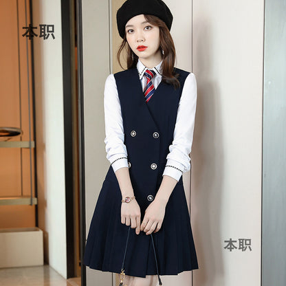 【Fashionable Pleated Skirt】Blue Dress for Women Autumn 2026 New Style Unique Design Korean Version Suspender Dress