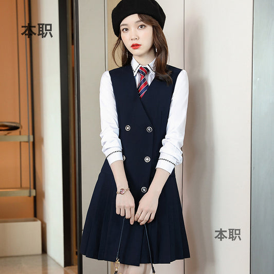 【Fashionable Pleated Skirt】Blue Dress for Women Autumn 2026 New Style Unique Design Korean Version Suspender Dress by PDG ibma
