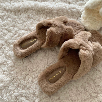 Exquisite! Gentle Old Money Style Furry Shoes, Lightweight Furry Slippers for Outdoor Wear, Autumn and Winter French-Style Non-Slip Plush Cotton Slippers