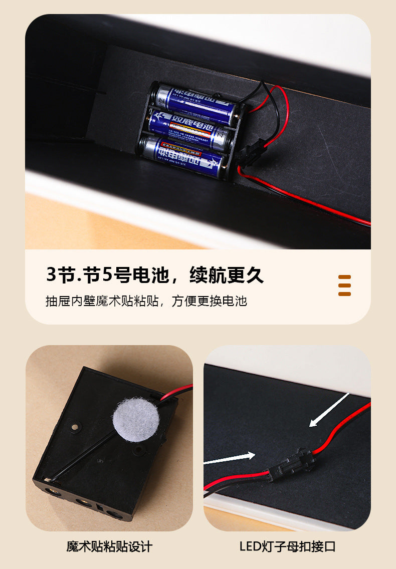 Cross-border PU three-layer cosmetic mirror with LED light high-end jewelry box earring ring necklace bracelet princess jewelry box