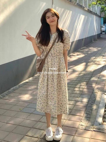 Summer 2024 New Seaside Vacation Elegant Floral Dress Platycodon grandiflorum Tea Break French Long Dress Women's Spring Dress