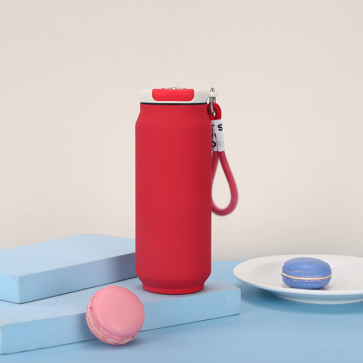 New Style 304 Stainless Steel Thermos Outdoor Portable Cans Lanyard Accompaniably Cups Solid Color Household Straight Water Cup