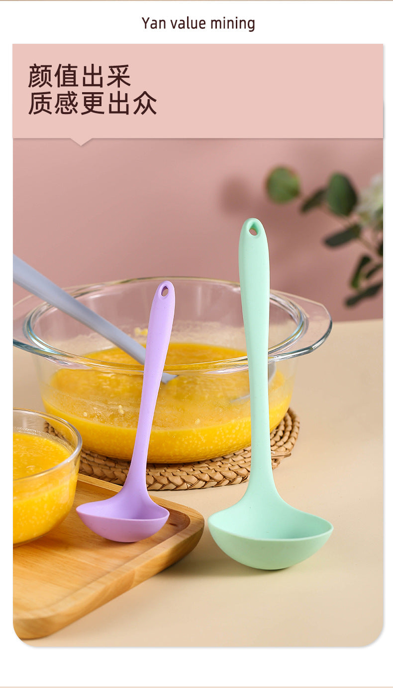 Silicone Soup Spoon Food Grade Long Handle Household Large Soup Spoon High Temperature Resistant Mini Porridge Spoon Frying Spoon Non-stick Cooking Pan Spoon