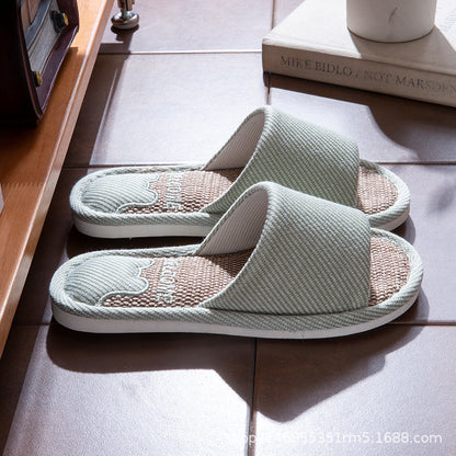 Linen Slippers Men's Breathable Indoor Home Non-slip Soft Bottom Mute Sweat Absorbing Spring and Autumn Four Seasons Foot Bear Floor Slippers