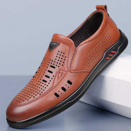 Summer Leather Shoes for Men, Casual Hollow Breathable Clogs, Soft Sole, Soft Mesh Shoes, Foreign Style Men's Shoes, Drop Shipping by PDG ibma