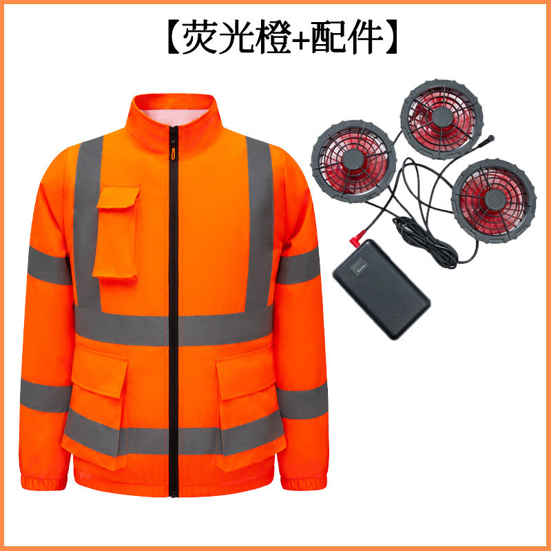 New Cooling Air-Conditioning Clothing, Reflective Long-Sleeved Work Clothes with Three Fans, Labor Protection Clothing, Outdoor Sun Protection Duty Clothing