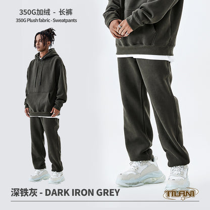 Tilani Men's Clothing European and American Trendy Brand High Quality 350g Fleece-Lined Thick Men's and Women's Hooded Sweatshirt and Sweatpants Pure Color Suit