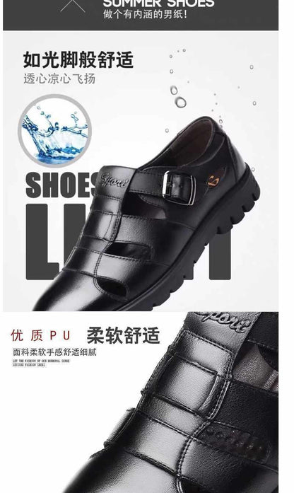 Leather cowhide special clearance shoes hollow leather sandals men's casual hole shoes middle-aged business dad shoes