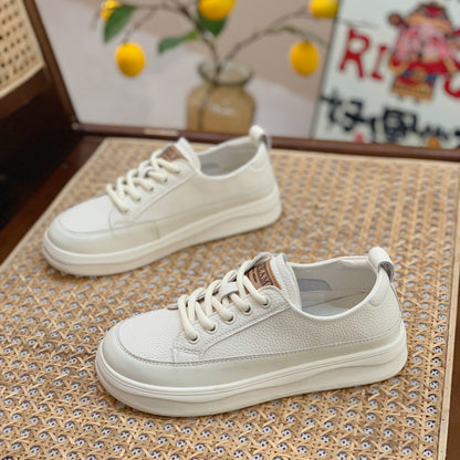 Genuine Leather Retro Sneakers for Women 2025 Spring & Fall New Niche High-Bottom Soft-Soled White Shoes Flats-Soled Sports and Casual Shoes