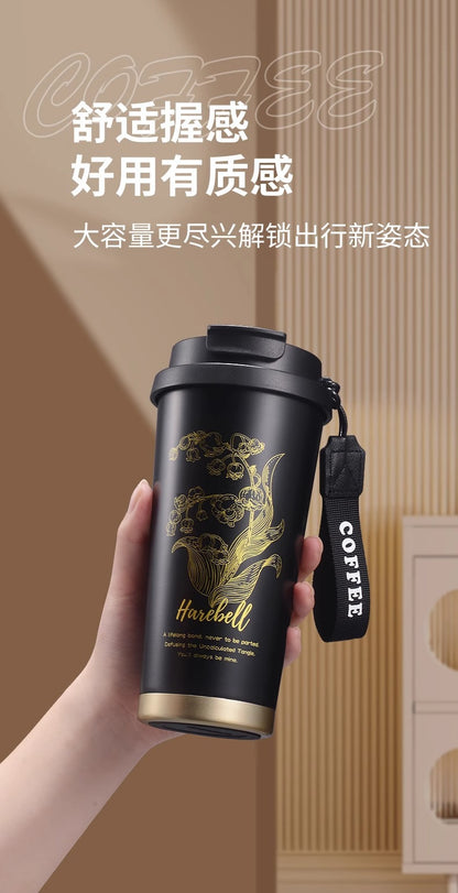 316 stainless steel Lily of the valley coffee cup double vacuum thermos cup high color value outdoor portable accompanying double drinking cup