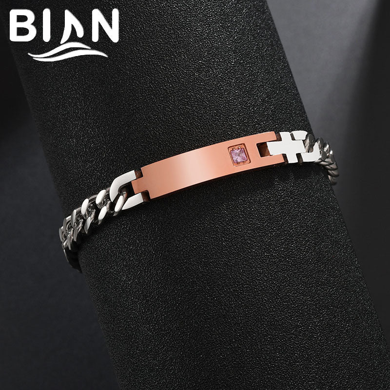 Factory spot stainless steel couple bracelet personality diy lettering name curved card diamond bracelet Valentine's Day gift