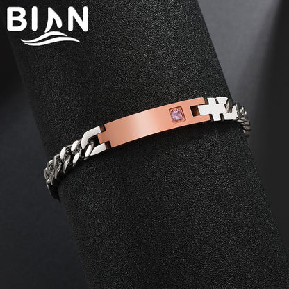 Factory spot stainless steel couple bracelet personality diy lettering name curved card diamond bracelet Valentine's Day gift