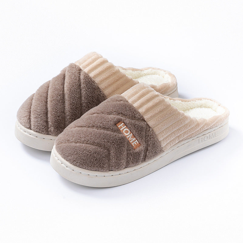 Cotton Slippers for Women in Autumn and Winter Indoor Thick-Soled Non-Slip Couples' Home Use Comfortable and Warm Plush Slippers for Men